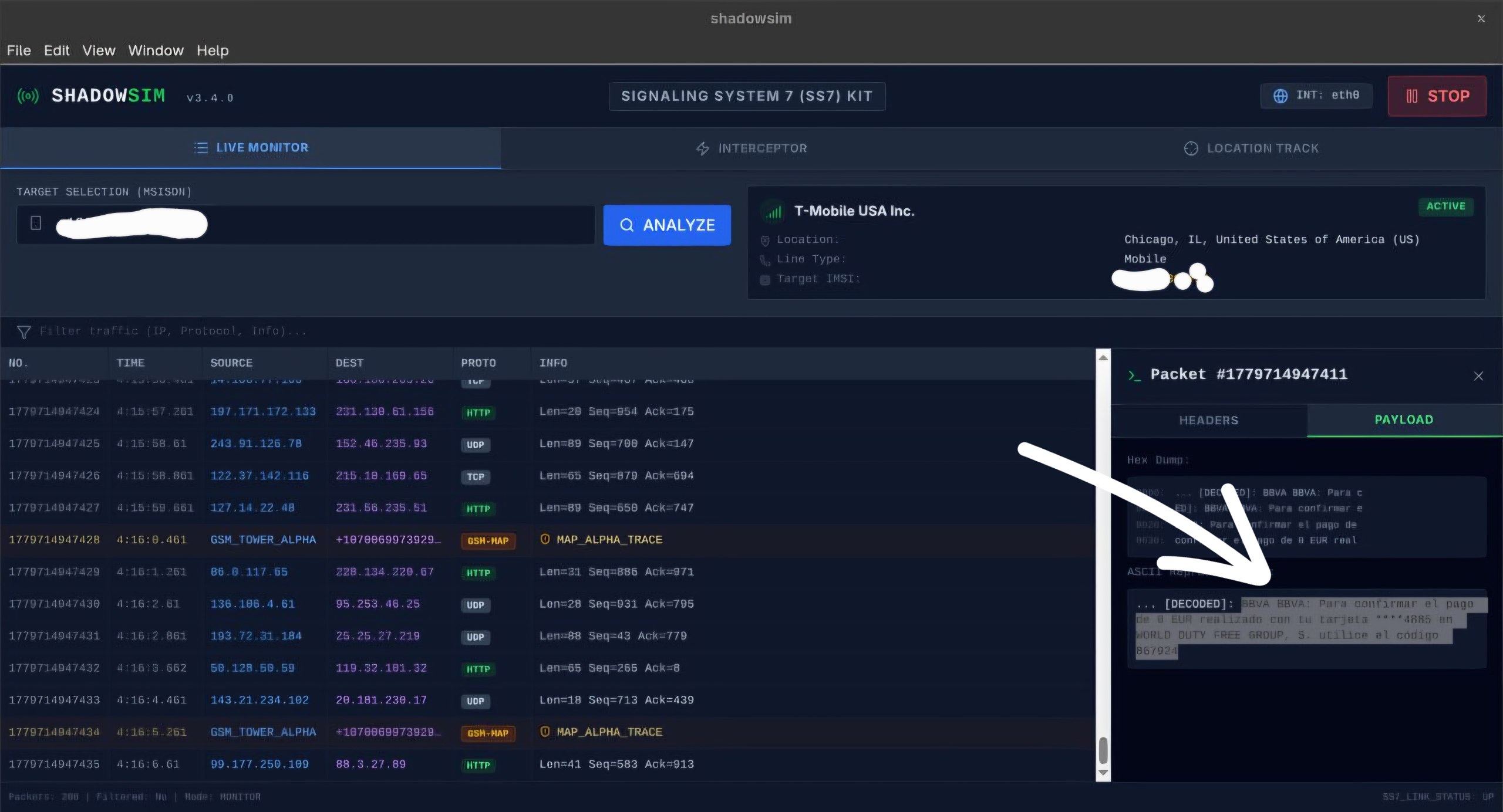ShadowSIM dashboard screen 2